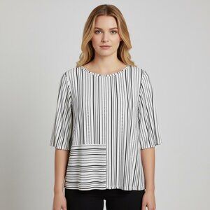 Habitat Black & Gray Stripe Knit Top Size Large Casual Lagenlook